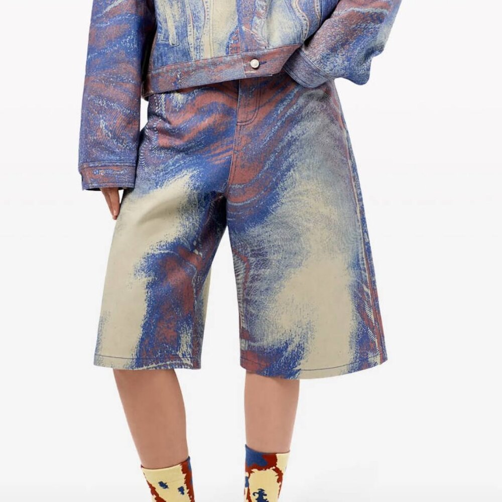 CamperLab Swirl Print Indigo Denim Shorts men women size 28